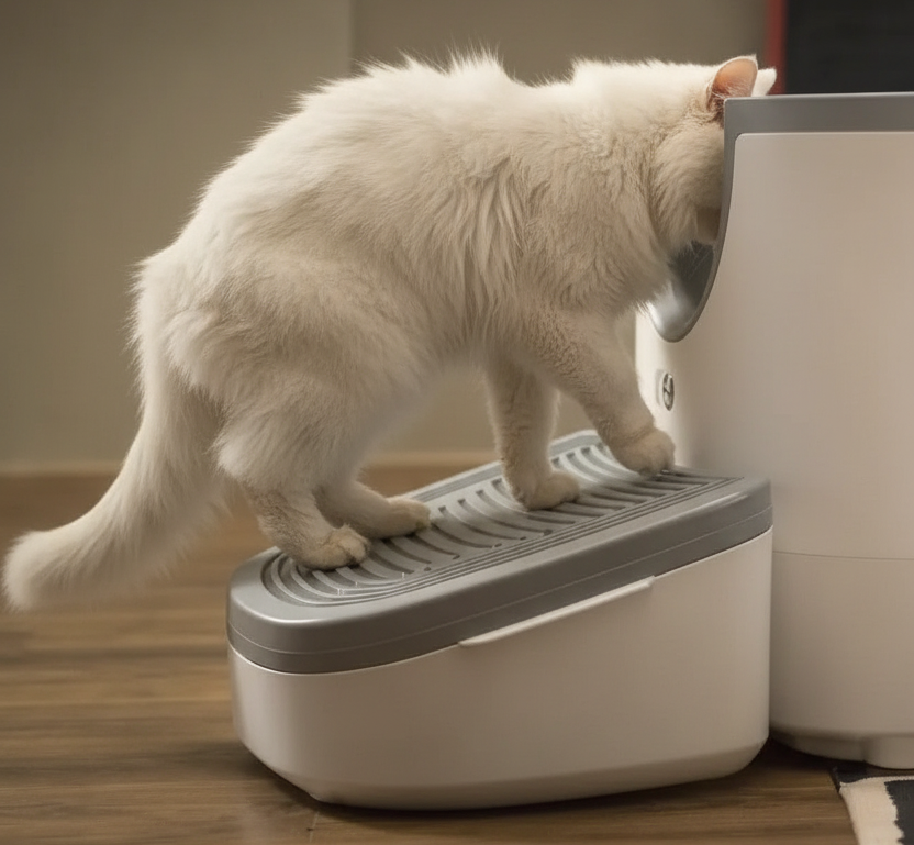 Rampe - salle de bain chat blanc