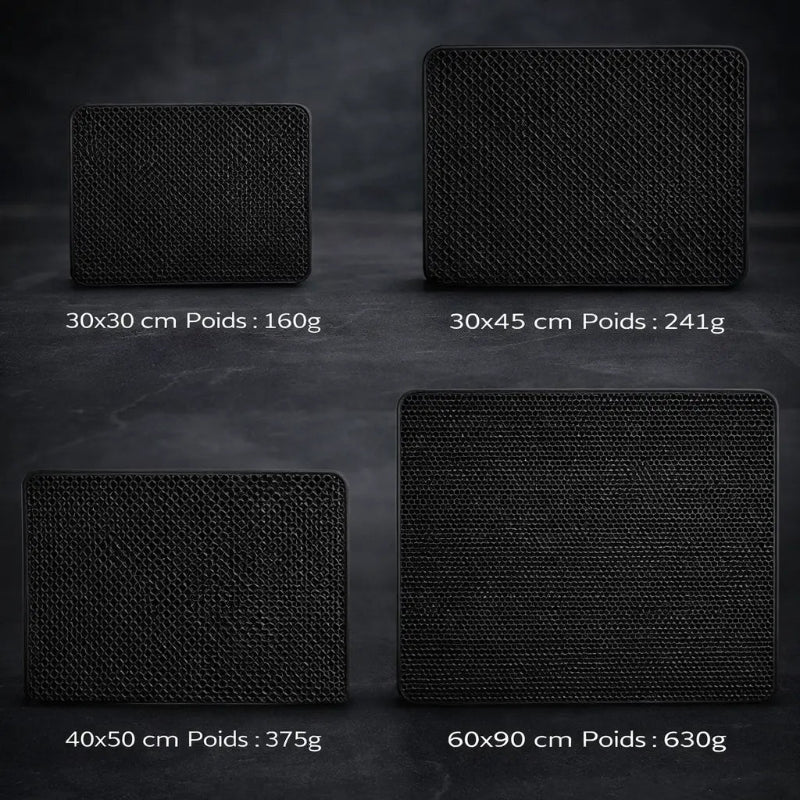 Tapis de litière montrant les différentes taille et dimension 