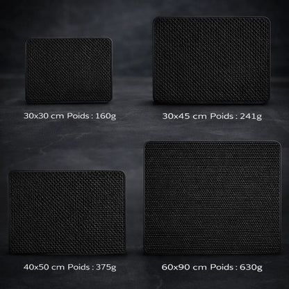 Tapis de litière montrant les différentes taille et dimension 